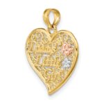 14k Two-tone with White Rhodium DADDYS LITTLE GIRL Filigree Heart Charm - Image 5