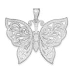 14K White Gold Large Diamond-cut Beaded Butterfly Pendant - Image 3