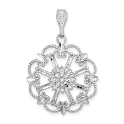 14K White Gold Starbust with Hearts Diamond-cut Beaded Charm