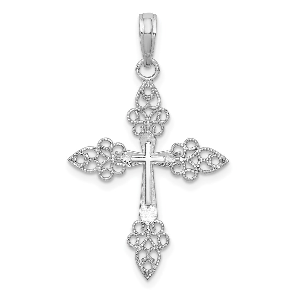 K9573W.jpg 14k White Gold Filigree Cross Pendant - Image 1