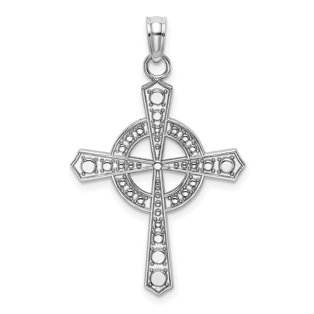 K9591W.jpg 14K White Gold Beaded Celtic Iona Cross Charm - Image 1