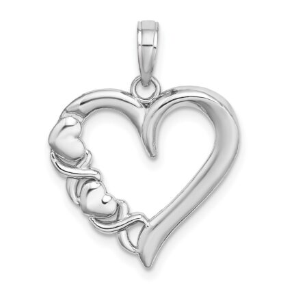 14K White Gold Polished -X- and Heart Pendant