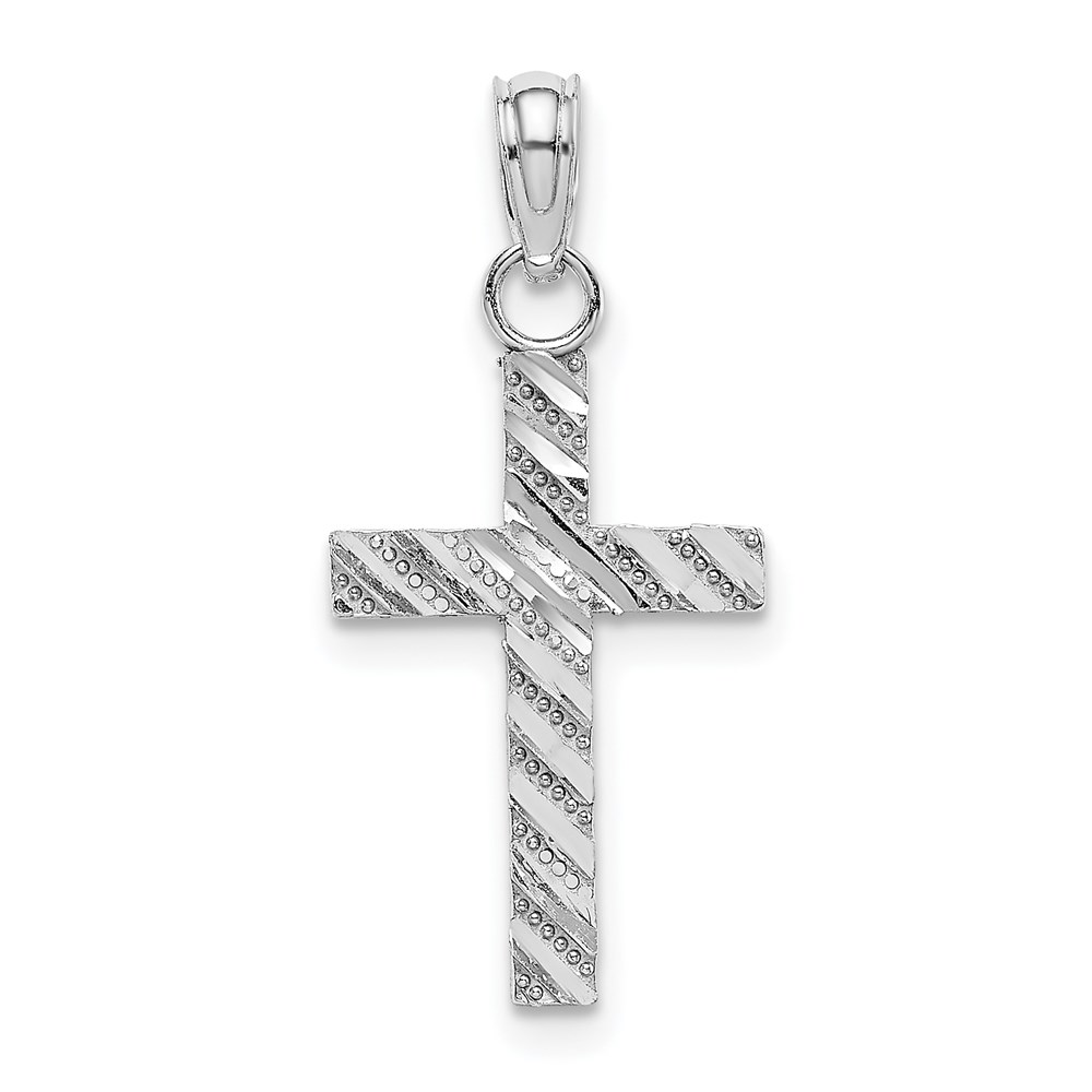 K9640W.jpg 14k White Gold Diamond-cut Cross Pendant - Image 1