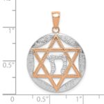 14K Rose Gold and White Rhodium Star of David with Chai LOVE LIFE HOPE JOY FAITH PEACE Round Pendant - Image 2