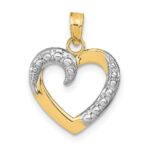 14K and White Rhodium Polished and Textured Open Heart Pendant