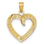 14K and White Rhodium Polished and Textured Open Heart Pendant - Image 3
