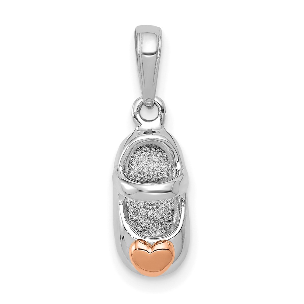 K9682.jpg 14k Two-tone White and Rose Gold Baby Shoe with Heart Charm - Image 1