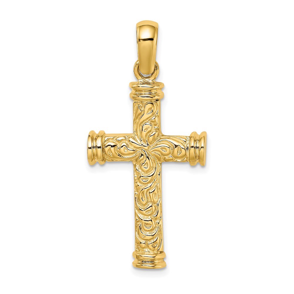 K9747.jpg 14K Scroll with Double Endcaps Cross Charm - Image 1