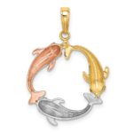 14k Tri-color Triple Dolphin Circle Pendant - Image 3