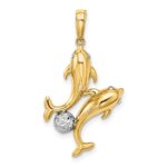 14k with White Rhodium Two Dolphins with Ball Pendant