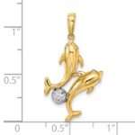 14k with White Rhodium Two Dolphins with Ball Pendant - Image 4