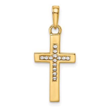 14K and White Rhodium Diamond-cut Cross Pendant