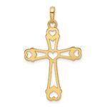 14K and White Rhodium Diamond-cut Cross with Hearts Pendant - Image 3