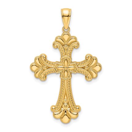 14K Polished Beaded Fancy Cross Pendant