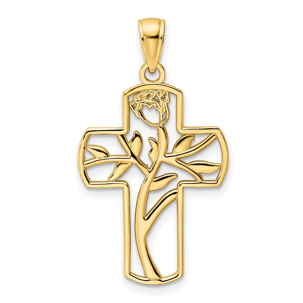 K9815.jpg 14K Polished Flower Design Cross Pendant - Image 1