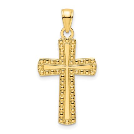 14K Small Polished Beaded Cross Pendant