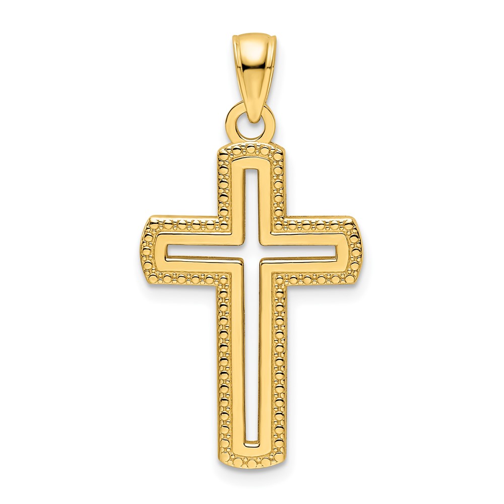 K9842.jpg 14K Small Polished Beaded Cut-out Cross Pendant - Image 1