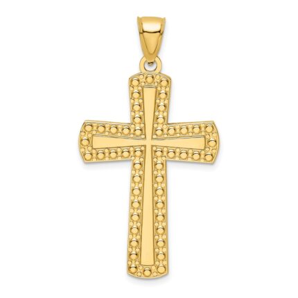 14K Large Polished Beaded Cross Pendant