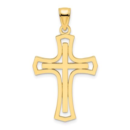 14K Polished Fancy Double Cross Pendant