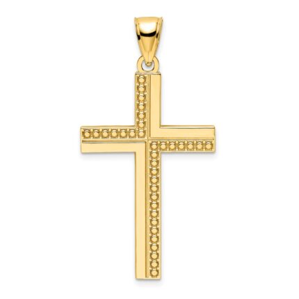 14K Polished Beaded Cross Pendant