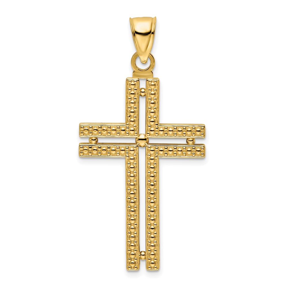K9885.jpg 14K Polished Beaded Cross Pendant - Image 1