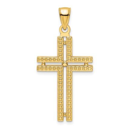 14K Polished Beaded Cross Pendant