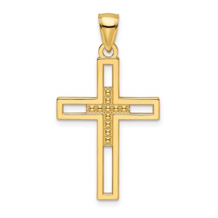14k Beaded Polished Double Cross Pendant