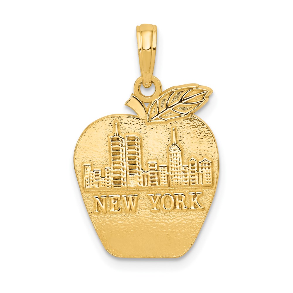 K994.jpg 14k Solid NEW YORK Skyline on Small Apple Pendant - Image 1