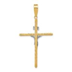 14K and White Rhodium Polished and Textured INRI Crucifix Cross Pendant - Image 4