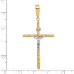 14K and White Rhodium Polished and Textured INRI Crucifix Cross Pendant - Image 3