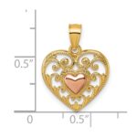 14k Two-tone Polished And Textured Fancy Filigree Heart In Heart Pendant - Image 4