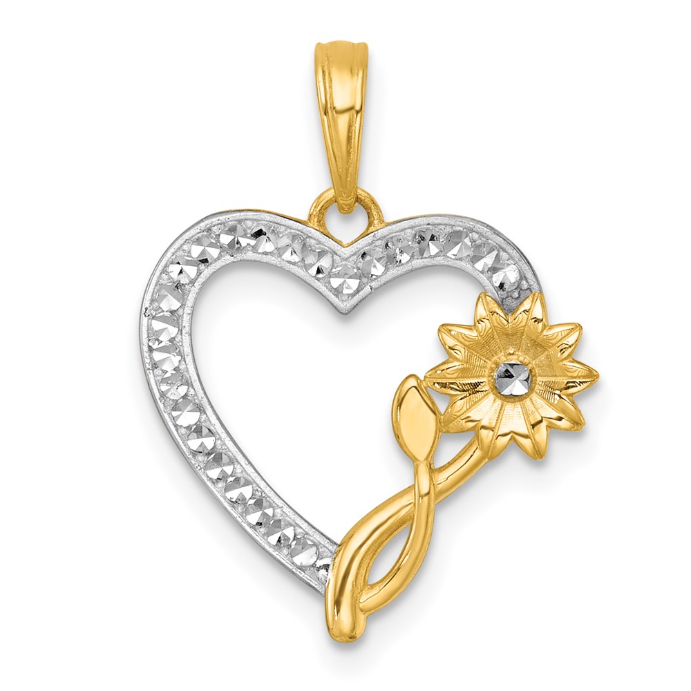 K9998.jpg 14k with White Rhodium Polished Flower On Heart Pendant - Image 1