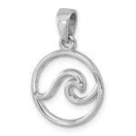 Sterling Silver Rhodium-plated Polished Wave Pendant - Image 4