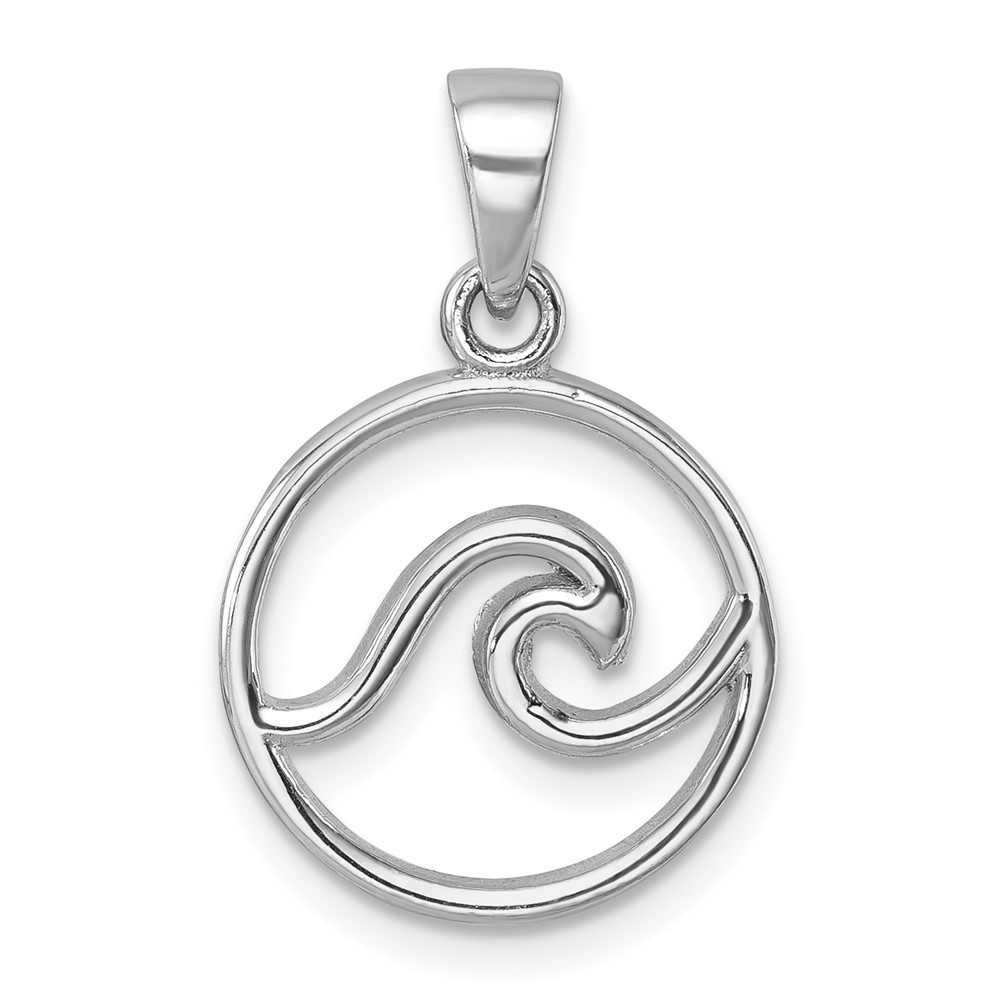 LP-058.jpg Sterling Silver Rhodium-plated Polished Wave Pendant - Image 1