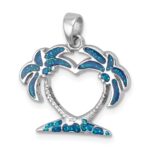 Sterling Silver Rhodium-plated Polished Double Palm Tree Pendant - Image 4