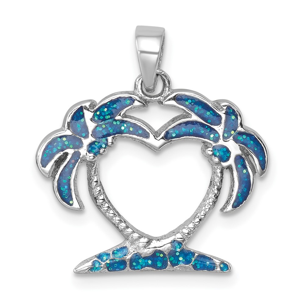 LP-077.jpg Sterling Silver Rhodium-plated Polished Double Palm Tree Pendant - Image 1