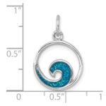 Sterling Silver Rhodium-plated Polished Enameled Wave Pendant - Image 5