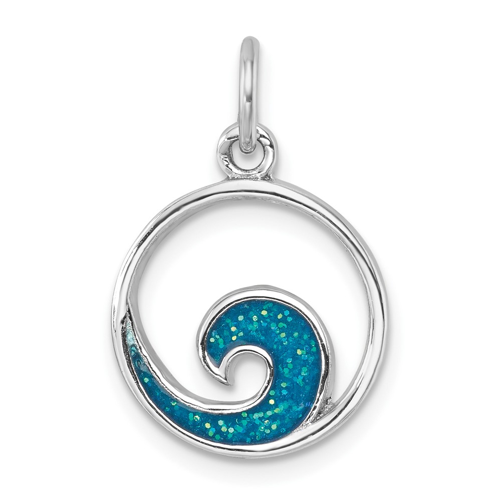 LP-147.jpg Sterling Silver Rhodium-plated Polished Enameled Wave Pendant - Image 1
