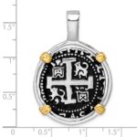 Sterling Silver Rhodium-plated Antiqued Gold-tone Ship Coin Pendant - Image 5