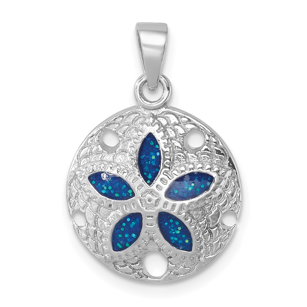 LP-188.jpg Sterling Silver Rhodium-plated Polished and Textured Enameled Sand Dollar Pendant - Image 1