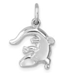 Sterling Silver Rhodium-plated Polished Curled Gator Pendant - Image 3