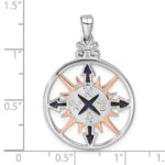Sterling Silver Rhodium-plated Polished Enameled Compass Rose-tone Pendant - Image 5