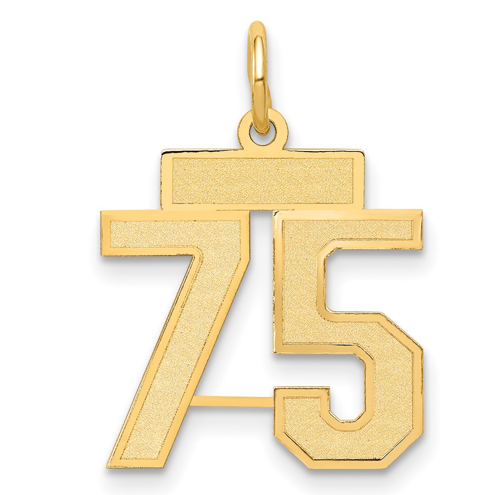 LSS75.jpg 14k Small Satin Number 75 Charm - Image 1