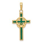 14k Green Enameled Claddagh Cross Pendant