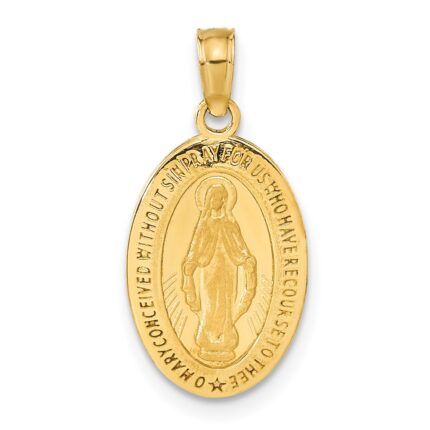 14k Polished and Satin Solid Miraculous Medal Oval Pendant