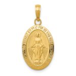 14k Polished and Satin Solid Miraculous Medal Oval Pendant