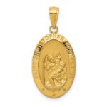 14k Polished and Satin Solid Saint Christopher Medal Oval Pendant