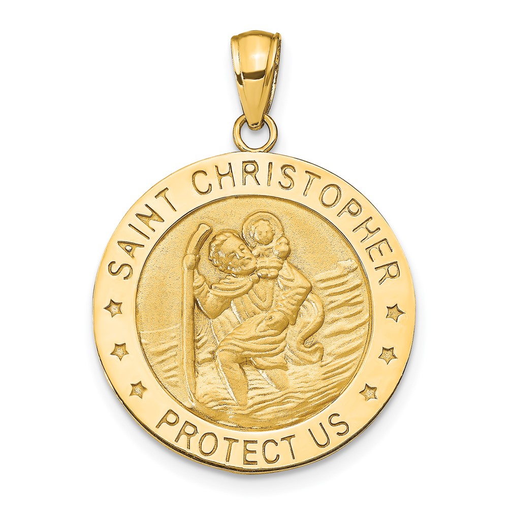M1484.jpg 14k Polished and Satin Solid Saint Christopher Medal Round Pendant - Image 1