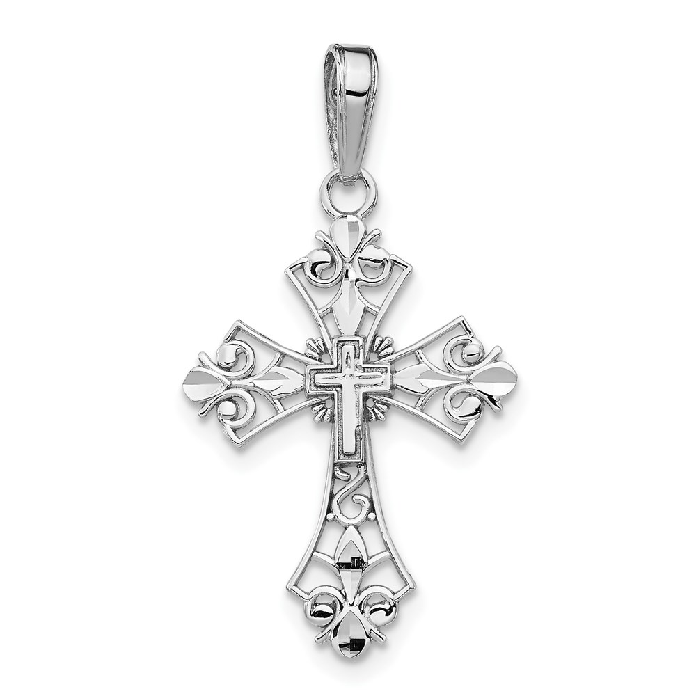 M2244.jpg 14k White Gold Filigree Cross Charm - Image 1