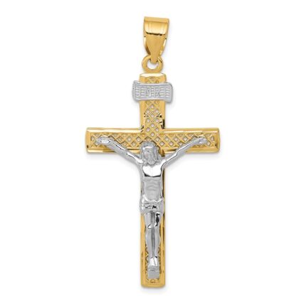 14K Two-tone Diamond-cut Lattice Cross with Crucifix Pendant